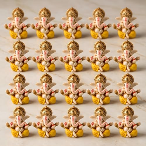 LOVENSPIRE 20 Pcs Acrylic Ganesh Idol for Car Dashboard - 2.8" Spiritual Ganesh Statue for Mandir, Office & Home Decor - Small Ganpati Murti Figurine, Diwali Pooja & Housewarming Return Gift, Yellow - color: Classic Yellow, size: 20 Pcs