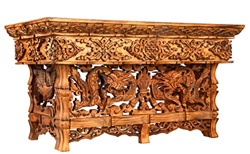 Tribe Azure Fair Trade Small Altar Table, Meditation Table Altar, Small Puja Table, Meditation Altar Wood Wiccan Buddhist, Tea Japanese, Low Side Dragon (Large) - size: Large Dragon
