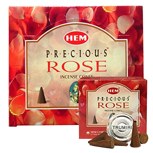 Precious Rose Incense Cones and Cone Incense Burner Bundle Insence Insense Hem Incense - color: Precious Rose