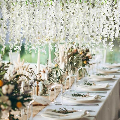 Wisteria Hanging Flowers with Lights, 12 Pcs Artificial Wisteria Garland - color: White With Lights, size: 12 Pack