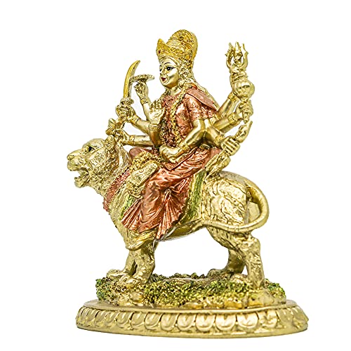 alikiki Hindu Goddess Small Durga Statue - 5.7" H Indian God Durga on Tiger Figurine Hinduism Idol Home Office Temple Puja Sculpture Mandir Murti Diwali Pooja Gifts Meditation Altar Shrine Decor