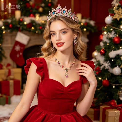 Kamirola Tiaras and Crowns for Women,Tiaras Earrings Necklace, Crystal Bridal Jewelry Set, Costume Party Halloween Prom Pageant Jewelry for Women(TR45) - color: Gold Mix Color