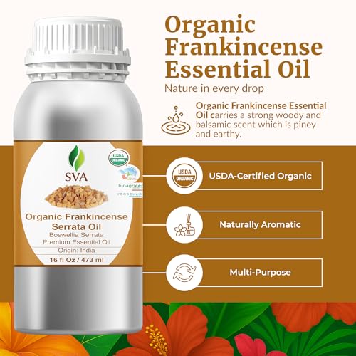 SVA Organic Frankincense Essential Oil, Large Size, 16 Fl Oz (473 ml) - size: 16 Fl Oz (Pack of 1)