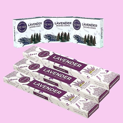 Lavender Incense Sticks & Incense Cones Combo Pack - 60 Insence-Sticks + 30 Insence Cones - Inscense - Incense Cones Scented - Insents - color: Lavender