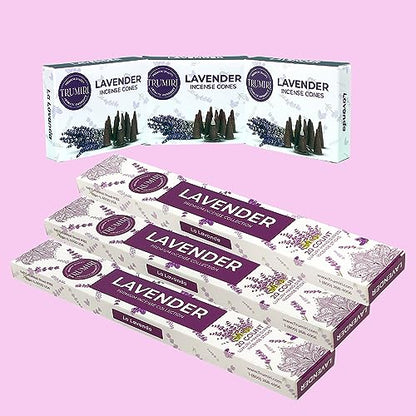 Lavender Incense Sticks & Incense Cones Combo Pack - 60 Insence-Sticks + 30 Insence Cones - Inscense - Incense Cones Scented - Insents - color: Lavender