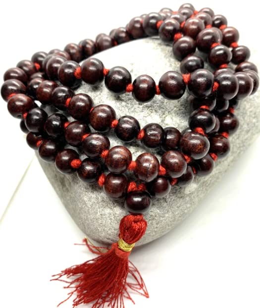 Japa Mala 108 + 1 Hand Knotted Meditation Rosary Natural Red Wood Rosewood Prayer Beads | Finger Counter for Pooja, Yoga, Original Buddhist Rosary