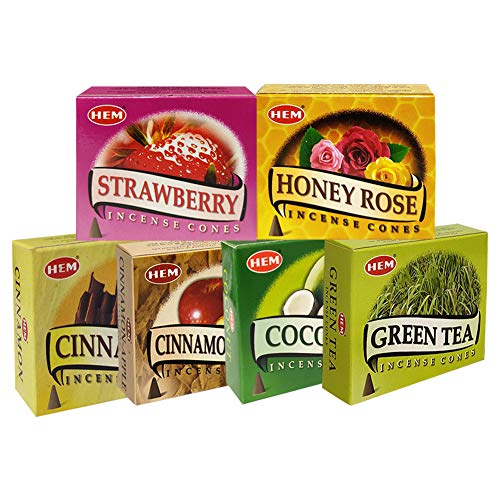 Hem Incense Cones Variety Pack #5 and Cone Incense Burner Bundle with 6 Most Sought-After Fragrances - color: Popular 6c
