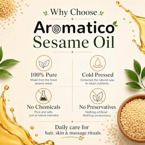 Aromatico Cold Pressed Sesame Oil for Skin, Hair and Massage, Lightweight Daily Care Oil, 7 Fl Oz - size: 7 Fl Oz