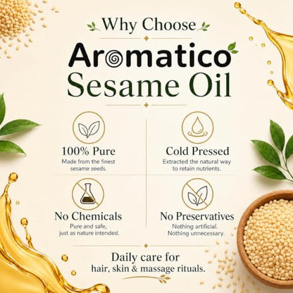 Aromatico Cold Pressed Sesame Oil for Skin, Hair and Massage, Lightweight Daily Care Oil, 7 Fl Oz - size: 7 Fl Oz