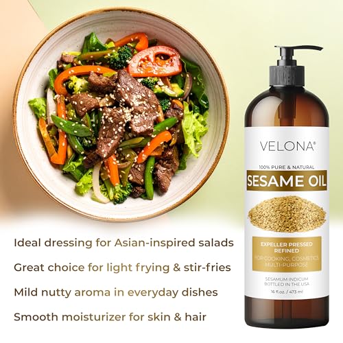 velona Sesame Seed Oil - 1 Gallon / 128 fl oz, Expeller Pressed, Refined - size: 128 Fl Oz (Pack of 1)