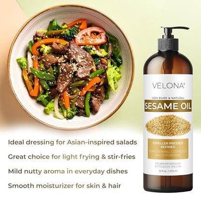 velona Sesame Seed Oil - 1 Gallon / 128 fl oz, Expeller Pressed, Refined - size: 128 Fl Oz (Pack of 1)