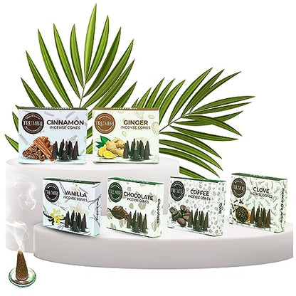 TRUMIRI Gourmet Incense Cones - Variety Pack - Total 60 Cone Incense (6 Scents x 10 Conos) - Vanilla, Cinnamon, Coffee, Chocolate, Clove, Ginger - Cone Incense Scents - Insense Cones - Incent Cone - color: Gourmet