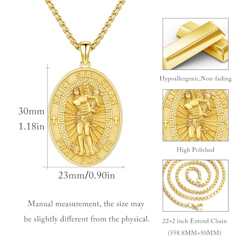 Silver/14K Gold Patron Saint Medal Amulet Necklace for Men Women - color: Gold, style: 17A-St Sebastian