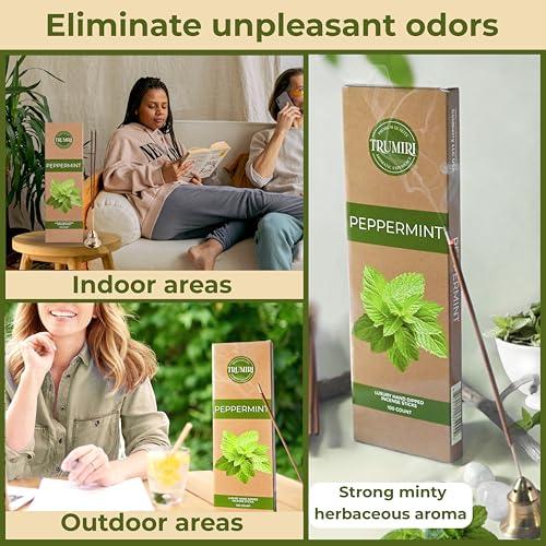 Peppermint Incense Sticks - Pack of 100 Inscents-Sticks - Inciensos Aromaticos Made with Natural Essential Oil - Scented Insence Non Toxic Insense Incents - color: Peppermint