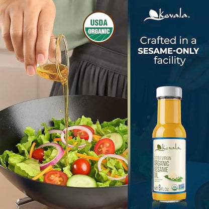 Kevala Extra Virgin Organic Sesame Oil - 8 fl oz Glass Bottle, Kosher - size: 8 Fl Oz (Pack of 1)