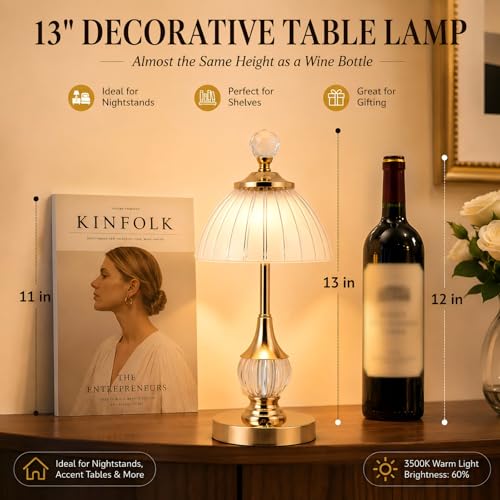 Gold Crystal Battery Operated Rechargeable Lamp Cordless, Pumpkin - color: Gold-Pumpkin