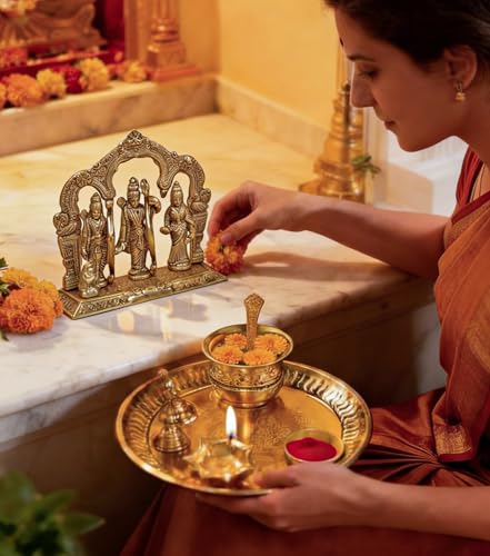 The Fine Living Co. Exquisite Gold Finish Pooja Thali 8.5 Inch, Set of 1 - style: Pooja Thali