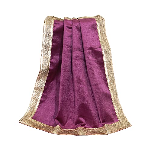 Indian Consigners Purple Wine Velvet Cloth with Golden Shinny Border, Aasan, Alter, Altar, Tarot Table Cloth Holy Square Tablecloth