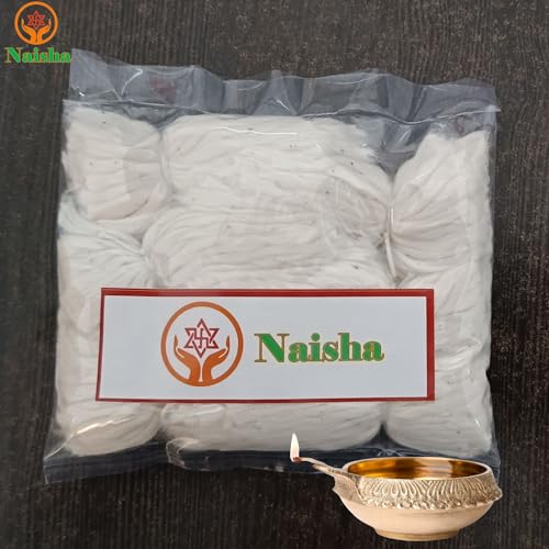 NAISHA Handmade Long Cotton Wicks (600 Pcs), 3-Inch Long Batti for Oil Lamp, Diya, Deepak and Jyot, Twisted Cotton Wicks for Temple, Home Mandir, Diwali Lighting and Festivals