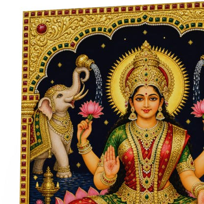 Tela Stories Goddess Lakshmi on Lotus Canvas Wall Hanging Decor for Pooja Room, 12x16 Inches, Portrait, Rectangular, Religious, Unframed - size: 16"L x 12"W