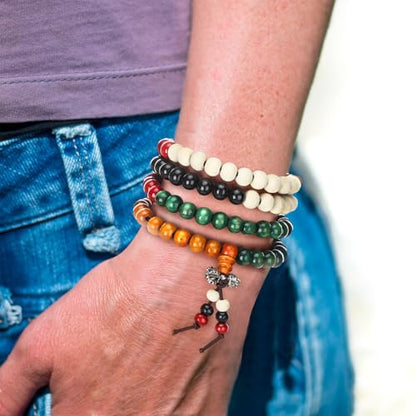 24 Pcs 108 Mala Bead 8mm Meditation Bracelet for Men Tibetan Buddha Link Retractable Wood Beaded Multilayer Sandalwood Wood Bracelets Buddhist Prayer Strand Prayer Gift for Meditation Lovers