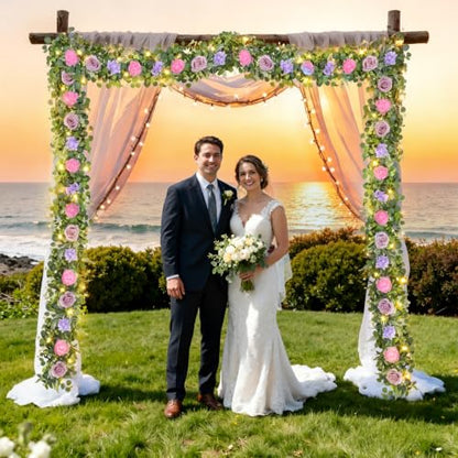 Livole 2Pcs 12 Ft Flower Garland with Light, Pink Peony Floral Garland - color: Pink With Light, size: 2Pcs