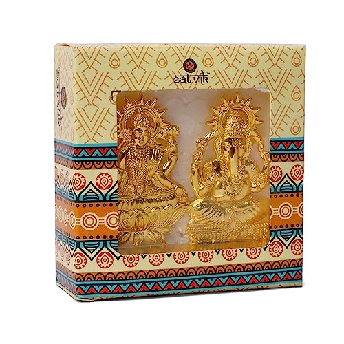 Satvik 2.7" Metal Laxmi Ganesh Statue Beautiful Lord Ganesha and Goddess Lakshmi/Luxmi Statue for Diwali/Deepawali Puja Pooja Laxmi Ganesh Idol/Murti/Statue for Diwali Indian Housewarming Gift Item