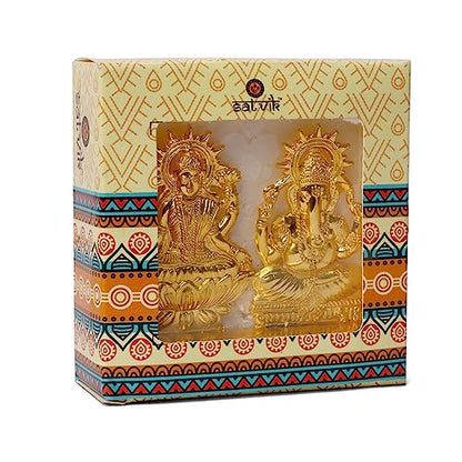 Satvik 2.7" Metal Laxmi Ganesh Statue Beautiful Lord Ganesha and Goddess Lakshmi/Luxmi Statue for Diwali/Deepawali Puja Pooja Laxmi Ganesh Idol/Murti/Statue for Diwali Indian Housewarming Gift Item