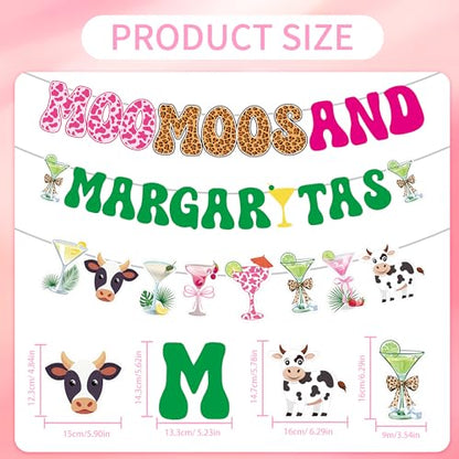 Moo Moos and Margaritas Party Decorations, Cow Print Banner Set - color: Moo Moos Margaritas