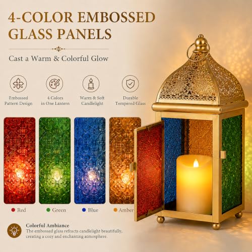TRIROCKS 12 Inch Gold Moroccan Candle Lantern, Metal Hanging Candle Holder - size: 5*12"H