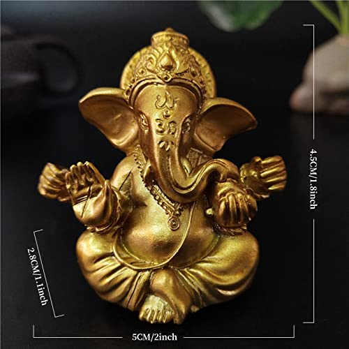 Hindu Gold Lord Ganesha Statues,1PC Mini Indian Elephant God Statue Resin Sculpture,Ganesh Figurine Handmade Elephant Ornaments Decoration for Home Office Car