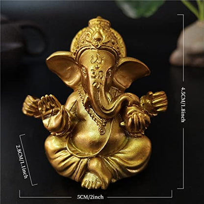 Hindu Gold Lord Ganesha Statues,1PC Mini Indian Elephant God Statue Resin Sculpture,Ganesh Figurine Handmade Elephant Ornaments Decoration for Home Office Car