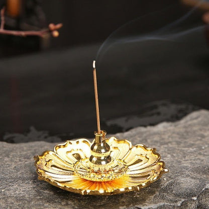 1 PC Incense Burner Lotus Shape Metal Burner Holder Incense Plate Stick Cone Incense Aromatherapy Craft (Green) - color: Green