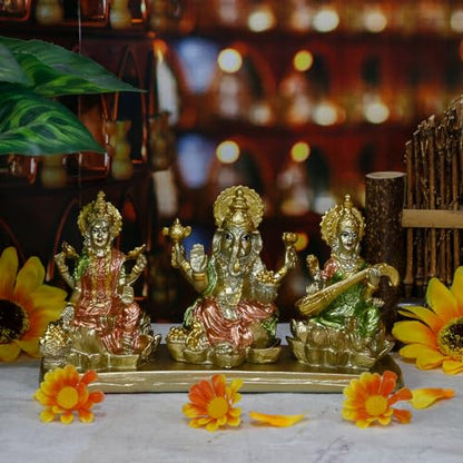 alikiki Hindu Lakshmi Ganesha Saraswati Statue - Laxmi Ganesh Idol for Car Dashboard Decor Home Temple Mandir Pooja Item Indian Puja Item Diwali Gift Meditation Yoga Altar Decoration