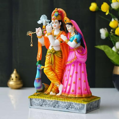 ZAYVIA Colorful Statue of Radha-Krishna with Cow Polyresin Statue(12 inches)