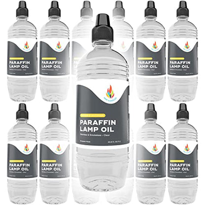 The Dreidel Company Liquid Paraffin Lamp Oil - 1 Liter - Smokeless, Odorless, Ultra Clean Burning Fuel for Indoor and Outdoor Use (Clear) (Pack of 12) - size: 12-Pack