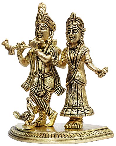 Purpledip Brass Statue Radha Krishna in Raas Leela, Pure Divine Dance of Love (12100)