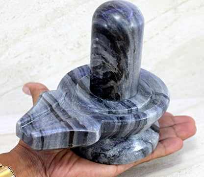 KLEO Black Marble Stone Shiva Lingam Shiv Ling Idol Murti Statue (5.25 Grey)