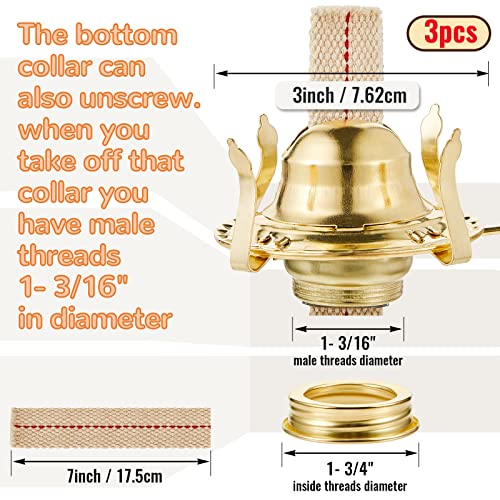 Hortsun 3 Pcs Oil Lamp Burner Parts #2 Brass 1 3/16" Screw,Gold - color: Gold