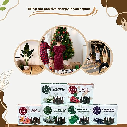 Trumiri Floral Incense Cones - Variety Pack - Total 60 Cone Incense (6 Scents x 10 Conos) - Rose, Lavender, Jasmin, Patchouli, Gardenia, Lily - Cone Incense Scents - Insense Cones - Incent Cone - color: Floral