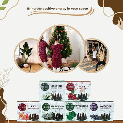 Trumiri Floral Incense Cones - Variety Pack - Total 60 Cone Incense (6 Scents x 10 Conos) - Rose, Lavender, Jasmin, Patchouli, Gardenia, Lily - Cone Incense Scents - Insense Cones - Incent Cone - color: Floral