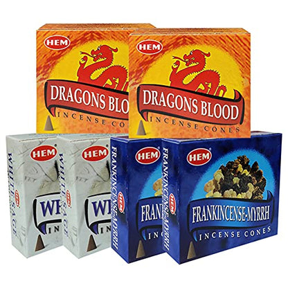 Dragons Blood White Sage Incense Cones & Holder Bundle Variety Pack from Hem Trumiri Insense Inscents Insencents Insence - color: Dragons Blood & White Sage