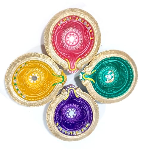Diwali Diya Handmade Traditional Clay Diya Multicolor Sets Diwali Deepawali Earthen Oil Lamp with Cotton Wicks Can be Used with Oil or Ghee or Tealight Candle Oil Lamp Candle Holder