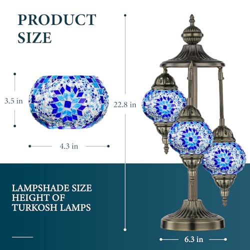 Marrakech 23" Turkish Mosaic Lamp Handmade 3 Globes Moroccan Table Lamp - color: 3 Globes - Blue