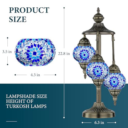 Marrakech 23" Turkish Mosaic Lamp Handmade 3 Globes Moroccan Table Lamp - color: 3 Globes - Blue