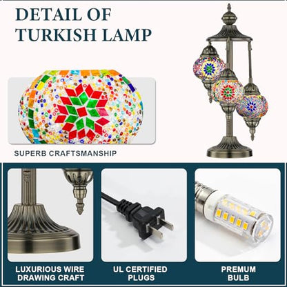 Marrakech 23" Turkish Mosaic Lamp Handmade 3 Globes Moroccan Table Lamp - color: 3 Globes - Mixed Color