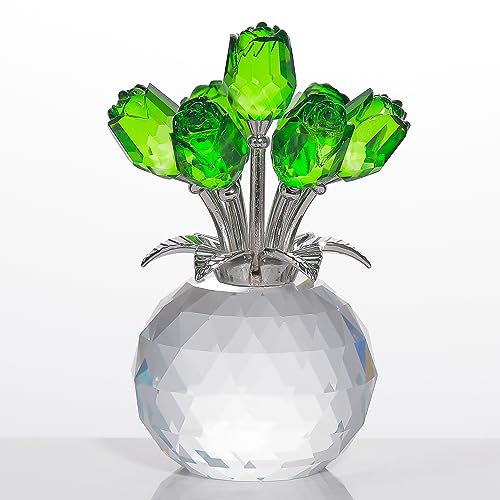 Movdyka Green Crystal Rose Glass Flowers with Vase Figurine Home Decor - color: Green -Crystal Rose