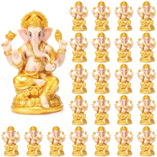 Soulchen 24 Pcs Indian Return Gifts for Pooja Ganesh Statue Small Elephants Statues Bulk Ganesha Diwali Decor Symbol of Lucky Wealth Prosperity for Diwali Pooja Wedding Favor - style: New Arrival