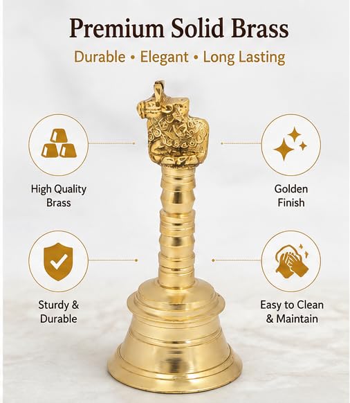 Wonderlist Handicrafts Brass Pooja Bell with Gods Sitting On Top (Nandi), 5 INCH, SE-45T - color: Nandi