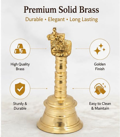 Wonderlist Handicrafts Brass Pooja Bell with Gods Sitting On Top (Nandi), 5 INCH, SE-45T - color: Nandi